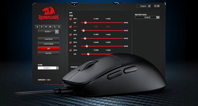 Redragon M817 Wired Gaming Mouse – 24,000 DPI Optical Sensor, 5 Programmable Buttons, Ergonomic Design, 37g Ultra-Lightweight