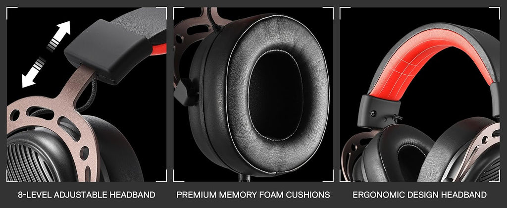 Redragon H730 USB Wired Gaming Headset – 53mm Drivers, 360° Spatial Sound, Detachable Noise-Canceling Mic