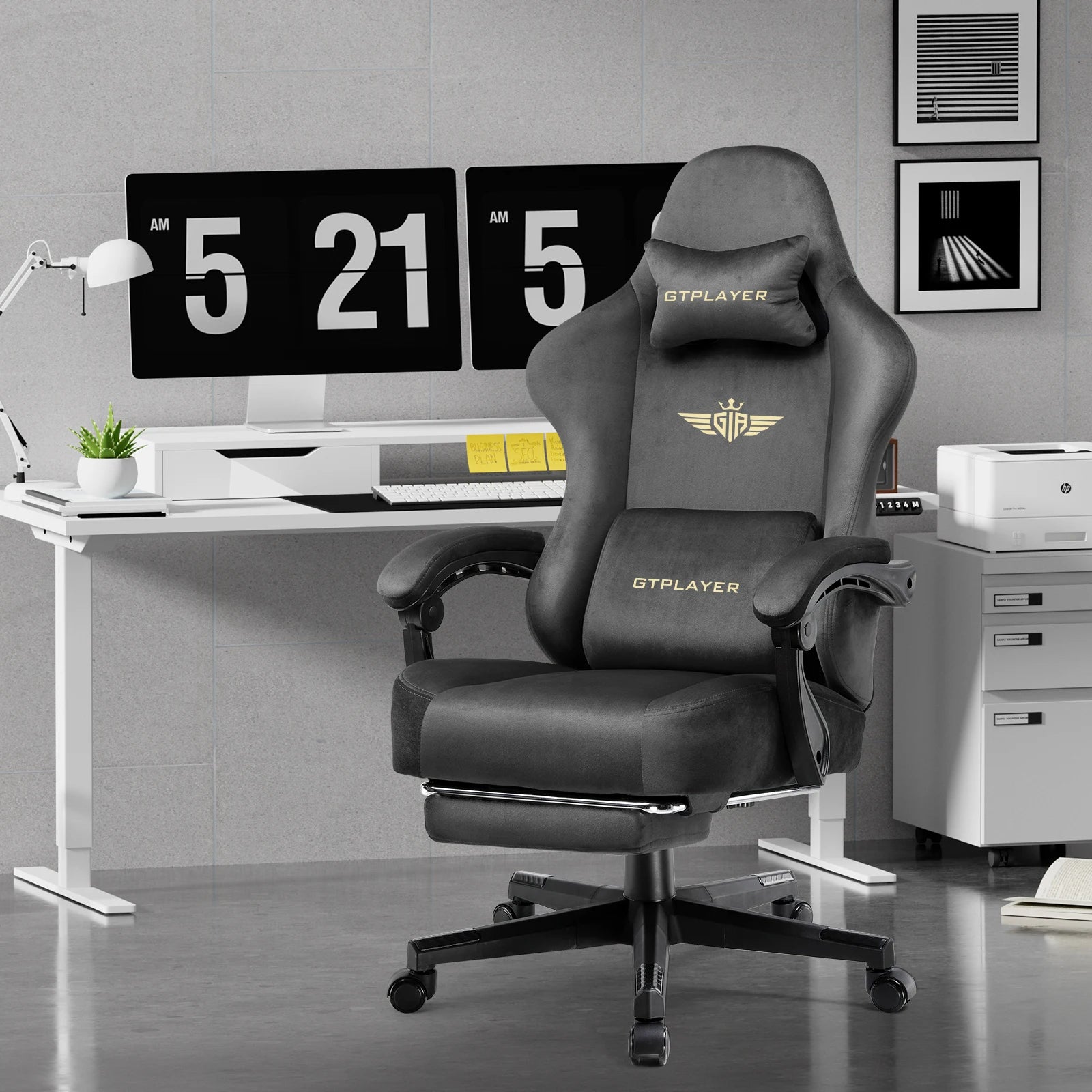 Gtplayer Gaming Chair Fabric with Pocket Spring Cushion, Big and Tall Gaming Chair 350Lbs High Back Computer Chair