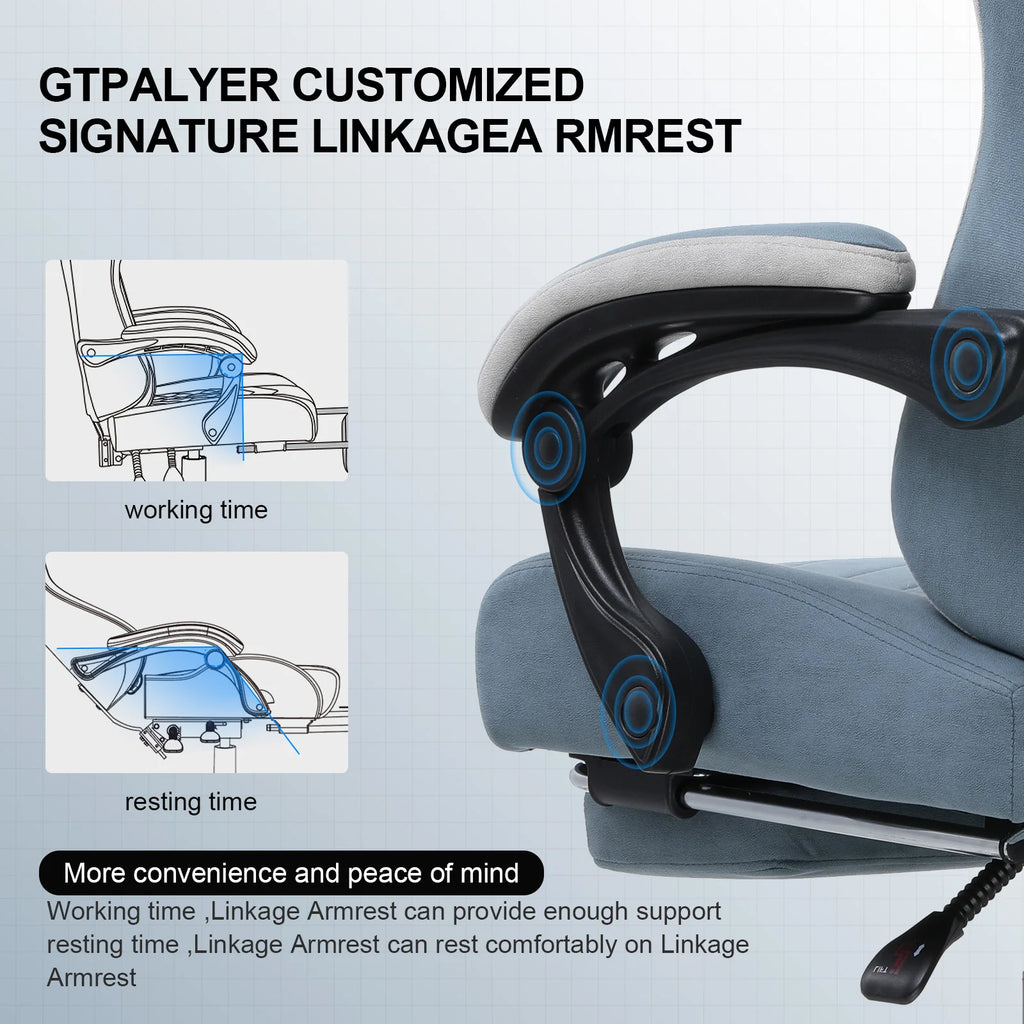 GTPLAYER Gaming Chair with Pocket Spring Cushion, Linkage Armrests & Footrest, Ergonomic Office Chair with Lumbar Support