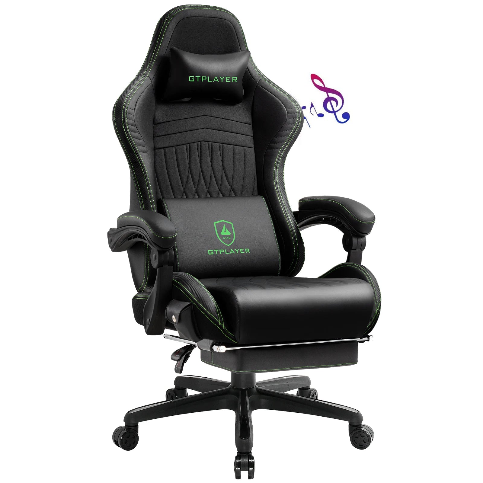 GTPLAYER Gaming Chair Adjustable Ergonomic Faux Leather Swiveling PC & Racing Game Chair with Built-in Speakers,Footrest