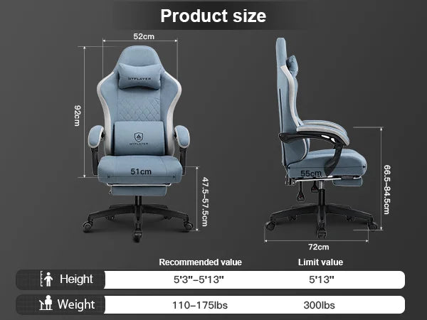 GTPLAYER Gaming Chair with Pocket Spring Cushion, Linkage Armrests & Footrest, Ergonomic Office Chair with Lumbar Support