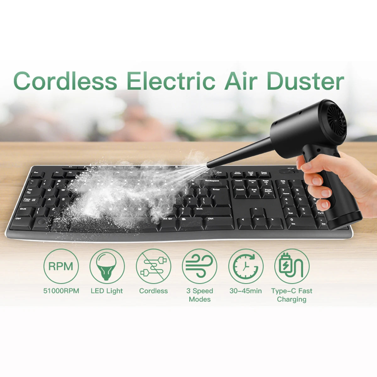 Cordless Air Duster Electric 51000RPM Wireless Dust Gun Compressed Air Blower Powerful Hair Dryer Computer Keyboard Cleaning