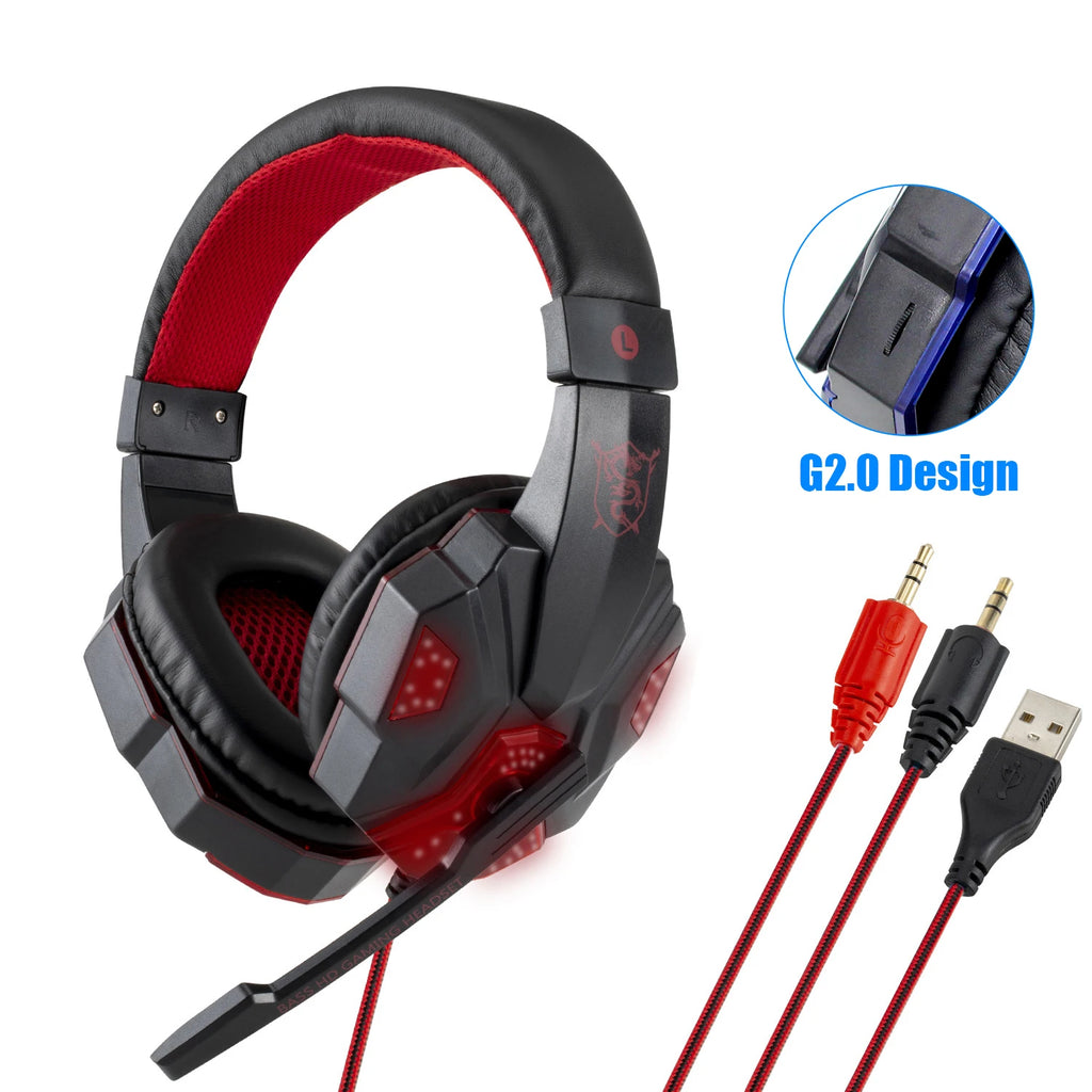 Professional Wired Gaming Headset – LED Light, Bass Stereo Sound, Mic for PC/PS4/PS5/Xbox
