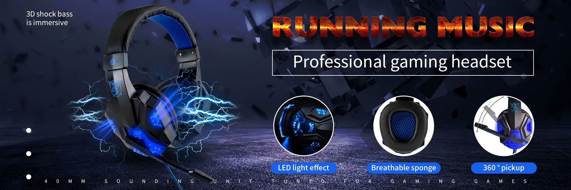 Professional Wired Gaming Headset – LED Light, Bass Stereo Sound, Mic for PC/PS4/PS5/Xbox