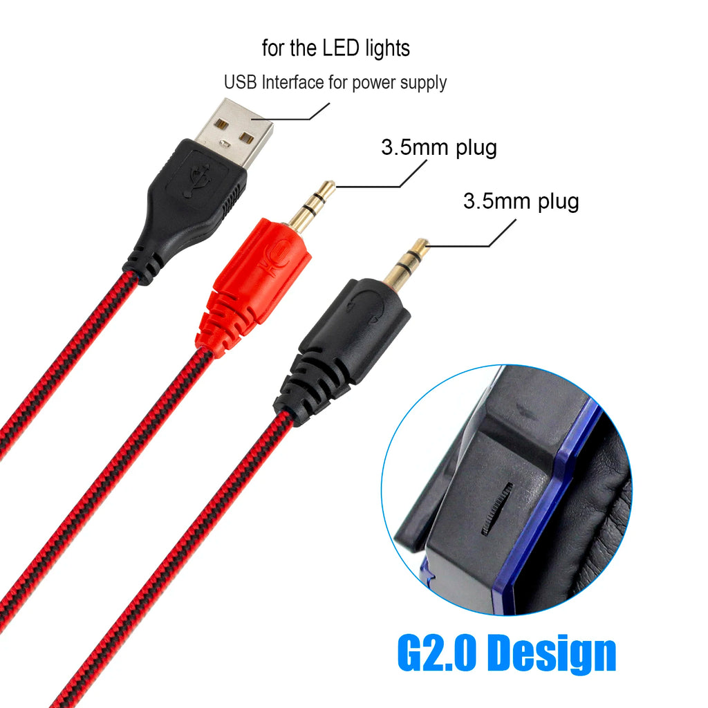 Professional Wired Gaming Headset – LED Light, Bass Stereo Sound, Mic for PC/PS4/PS5/Xbox