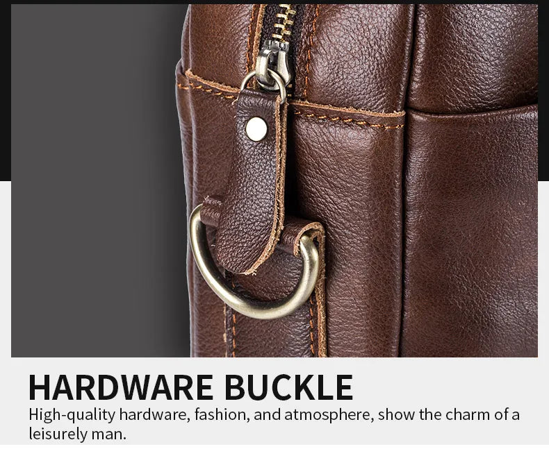 BULLCAPTAIN Genuine Leather 14-inch Laptop Briefcase - Men's Shoulder Messenger Bag for Office & Business