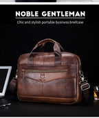 BULLCAPTAIN Genuine Leather 14-inch Laptop Briefcase - Men's Shoulder Messenger Bag for Office & Business