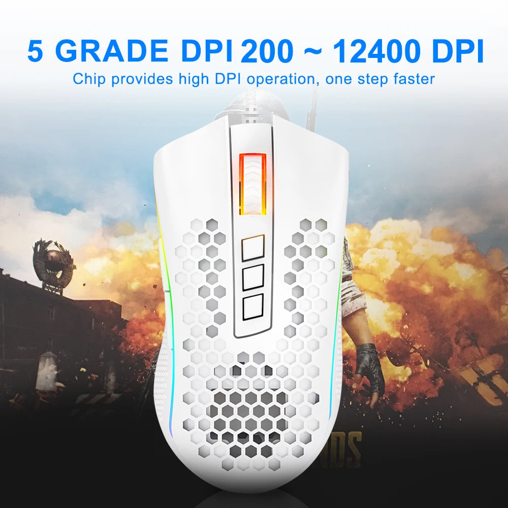 Redragon Storm M808 RGB USB Wired Gaming Mouse – Ultra-Light Honeycomb Design, 12,400 DPI, Programmable, for PC & Laptop