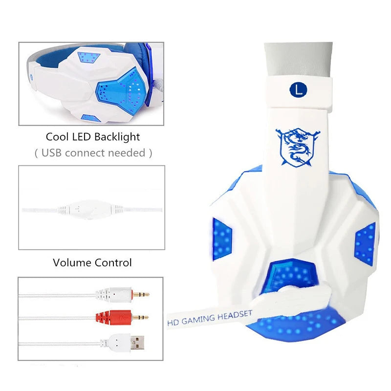 Professional Wired Gaming Headset – LED Light, Bass Stereo Sound, Mic for PC/PS4/PS5/Xbox