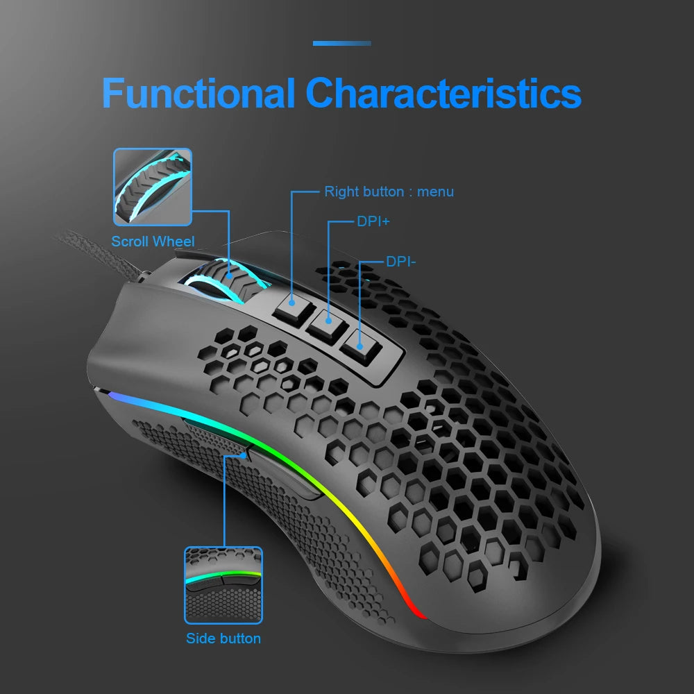Redragon Storm M808 RGB USB Wired Gaming Mouse – Ultra-Light Honeycomb Design, 12,400 DPI, Programmable, for PC & Laptop