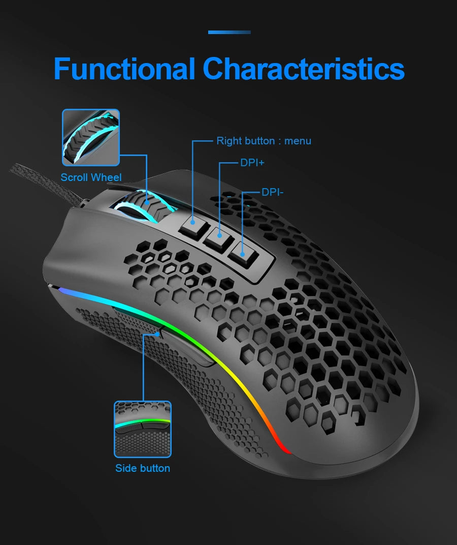 Redragon Storm M808 RGB USB Wired Gaming Mouse – Ultra-Light Honeycomb Design, 12,400 DPI, Programmable, for PC & Laptop