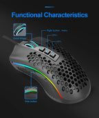 Redragon Storm M808 RGB USB Wired Gaming Mouse – Ultra-Light Honeycomb Design, 12,400 DPI, Programmable, for PC & Laptop