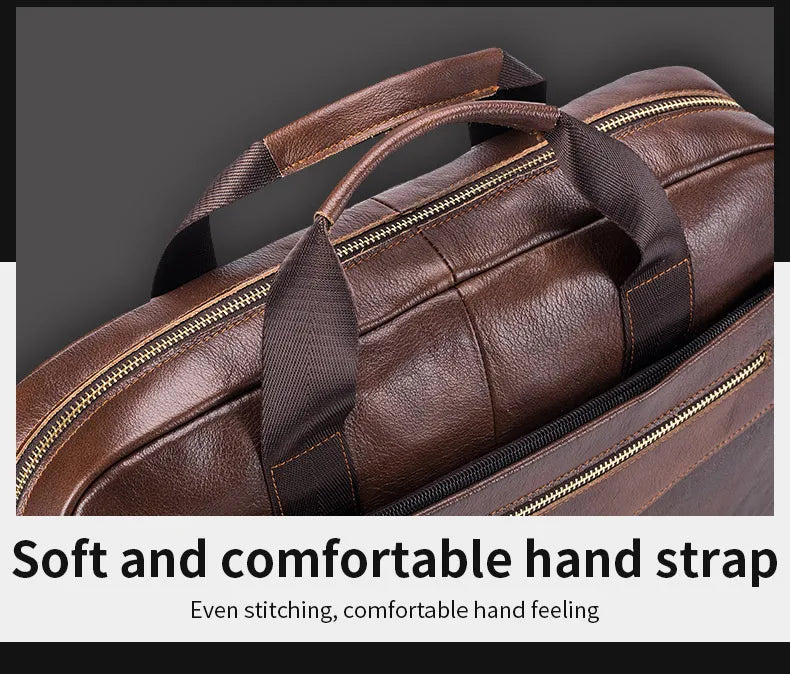 BULLCAPTAIN Genuine Leather 14-inch Laptop Briefcase - Men's Shoulder Messenger Bag for Office & Business