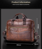 BULLCAPTAIN Genuine Leather 14-inch Laptop Briefcase - Men's Shoulder Messenger Bag for Office & Business