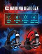 Professional Wired Gaming Headset – LED Light, Bass Stereo Sound, Mic for PC/PS4/PS5/Xbox