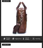 BULLCAPTAIN Genuine Leather 14-inch Laptop Briefcase - Men's Shoulder Messenger Bag for Office & Business