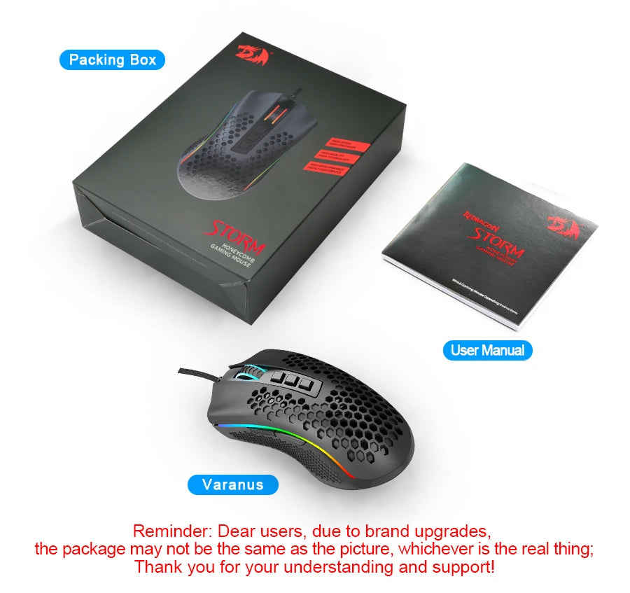 Redragon Storm M808 RGB USB Wired Gaming Mouse – Ultra-Light Honeycomb Design, 12,400 DPI, Programmable, for PC & Laptop
