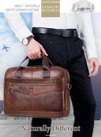 BULLCAPTAIN Genuine Leather 14-inch Laptop Briefcase - Men's Shoulder Messenger Bag for Office & Business