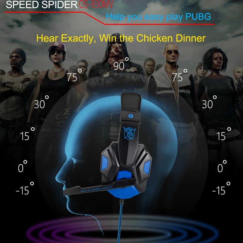 Professional Wired Gaming Headset – LED Light, Bass Stereo Sound, Mic for PC/PS4/PS5/Xbox