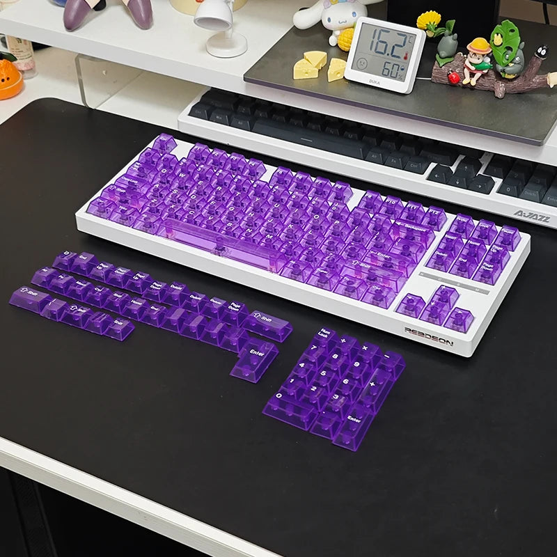 132 Keys Korean Layout Keycaps – Cherry Profile, White Transparent PC Keycaps, UV Printing Crystal Keycaps for MX Switches Gaming Keyboard