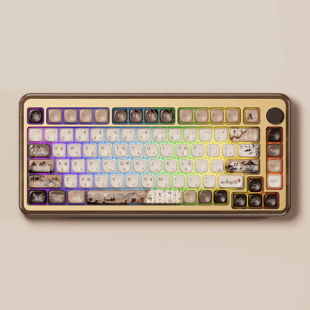 Akko MU02 Mountain Seclusion Mechanical Keyboard – 75%, Wooden Case, RGB, Hot-Swappable, BT 5.0 / 2.4G Wireless / Type-C Wired