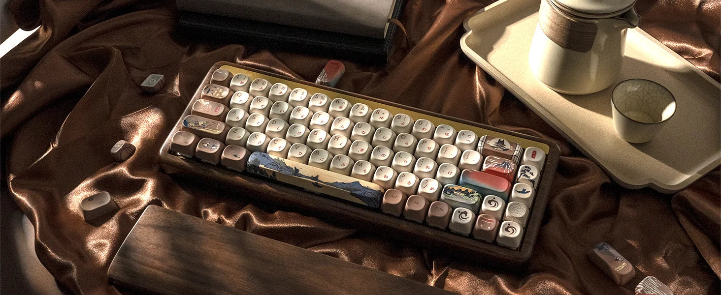 XVX Brown MOA Keycaps – Chinese Style PBT, 140 Keys, Thermal Sublimation, Cherry MX Mechanical Keyboard Keycaps Accessories