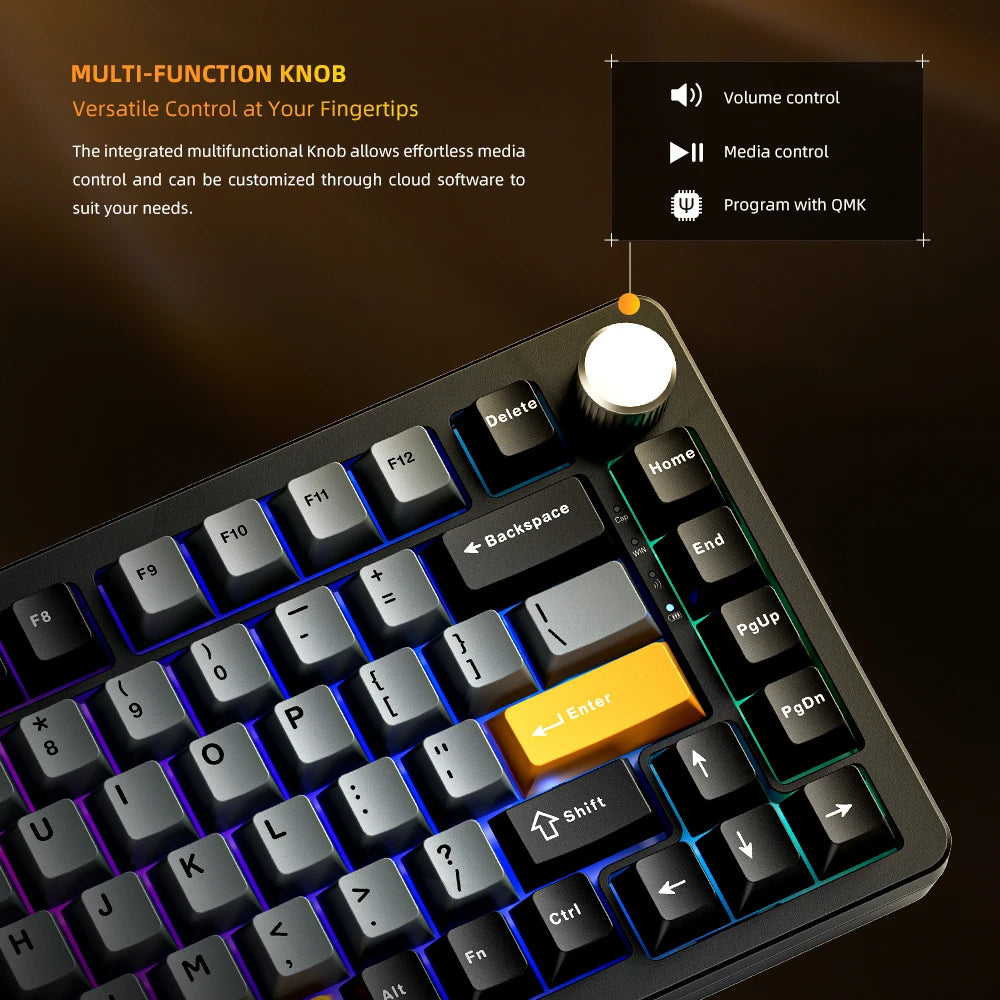 Machenike K600-B82W Mechanical Keyboard – 75% ANSI Layout, Gasket Mounted, RGB Backlit, Tri-Mode Wireless Gaming Keyboard