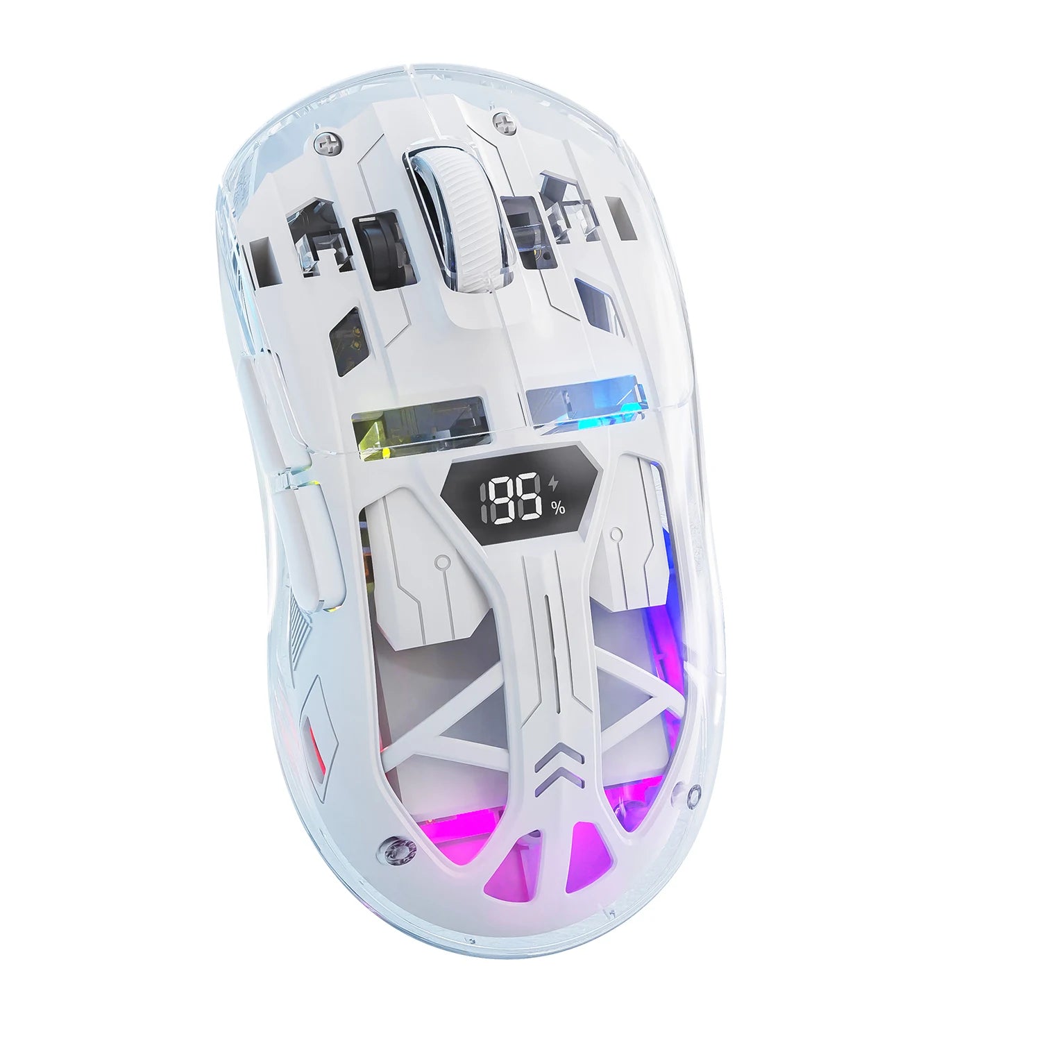 FreeWolf A2 Transparent RGB Wireless Gaming Mouse – Battery Display, Bluetooth & 2.4G, PixArt PAW3212 Sensor
