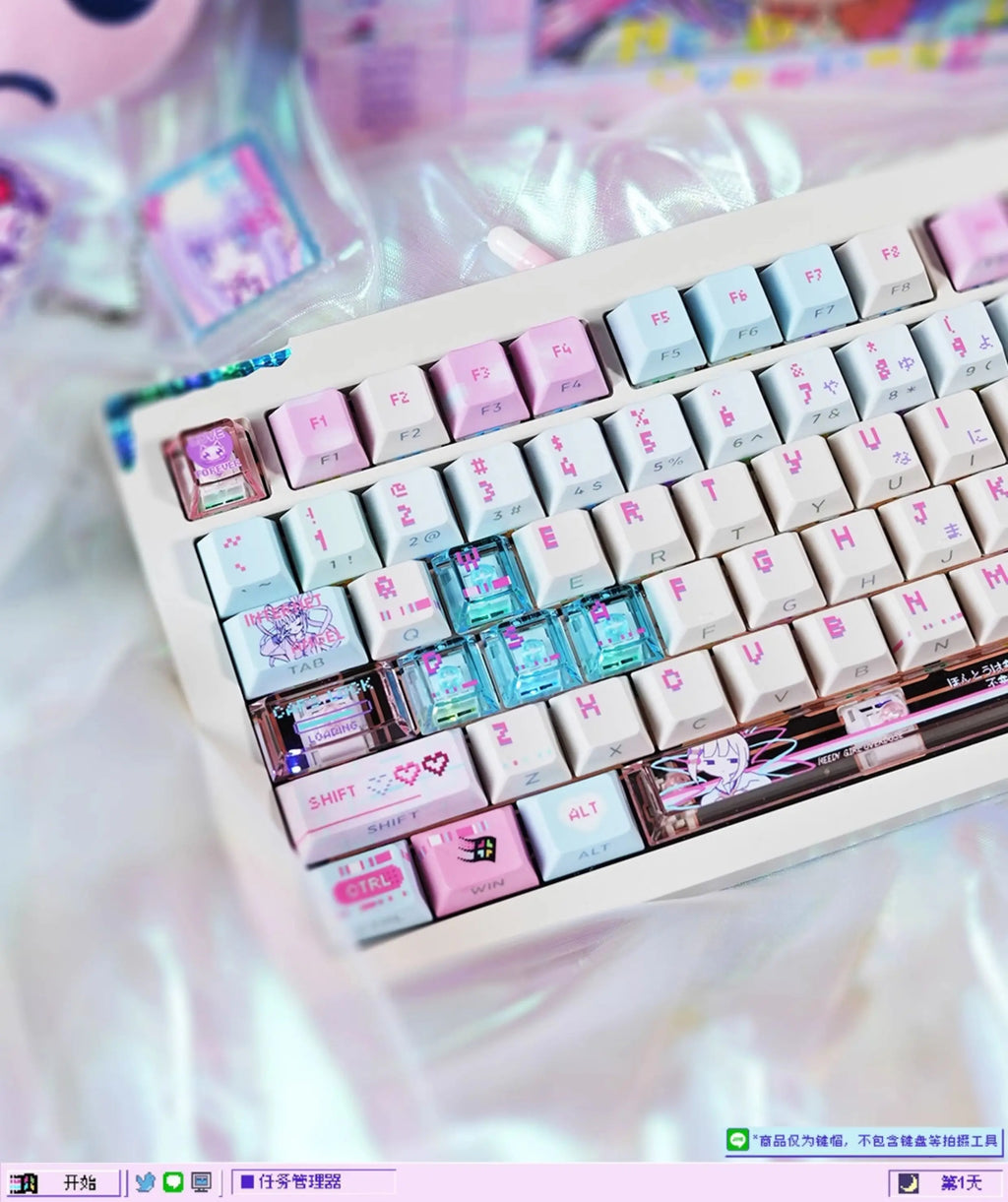 Anime NEEDY Girl Overdose Keycaps – Cute PBT + PC Translucent, Cherry Profile, Custom Keycaps for Mechanical Keyboard Gaming Gifts