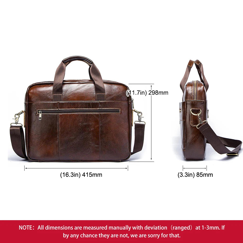 Genuine Leather Men's Briefcase - Portable Business Messenger Shoulder Bag for Laptop & Office Travel