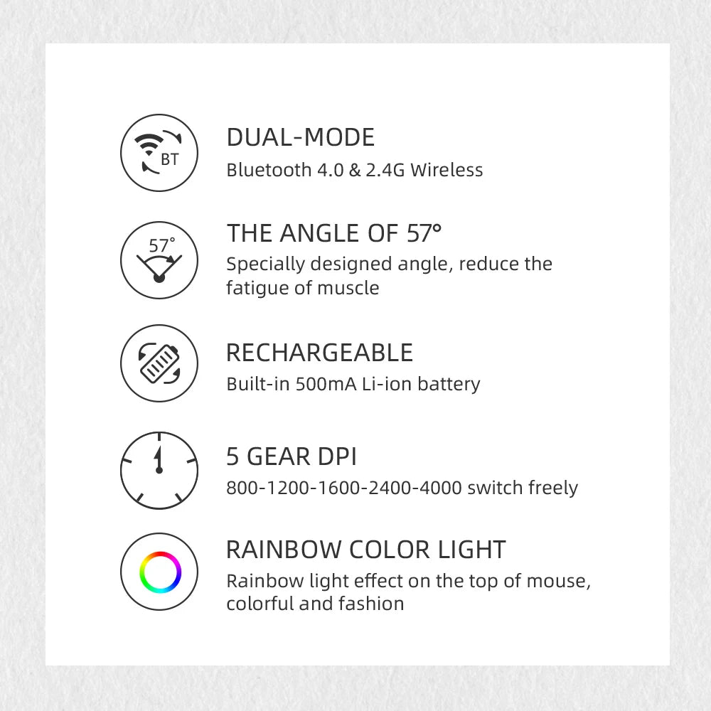 Delux Ergonomic Vertical Wireless Mouse – Rechargeable, RGB, Bluetooth & 2.4G, 4,000 DPI, Silent Clicks, for Laptop & PC