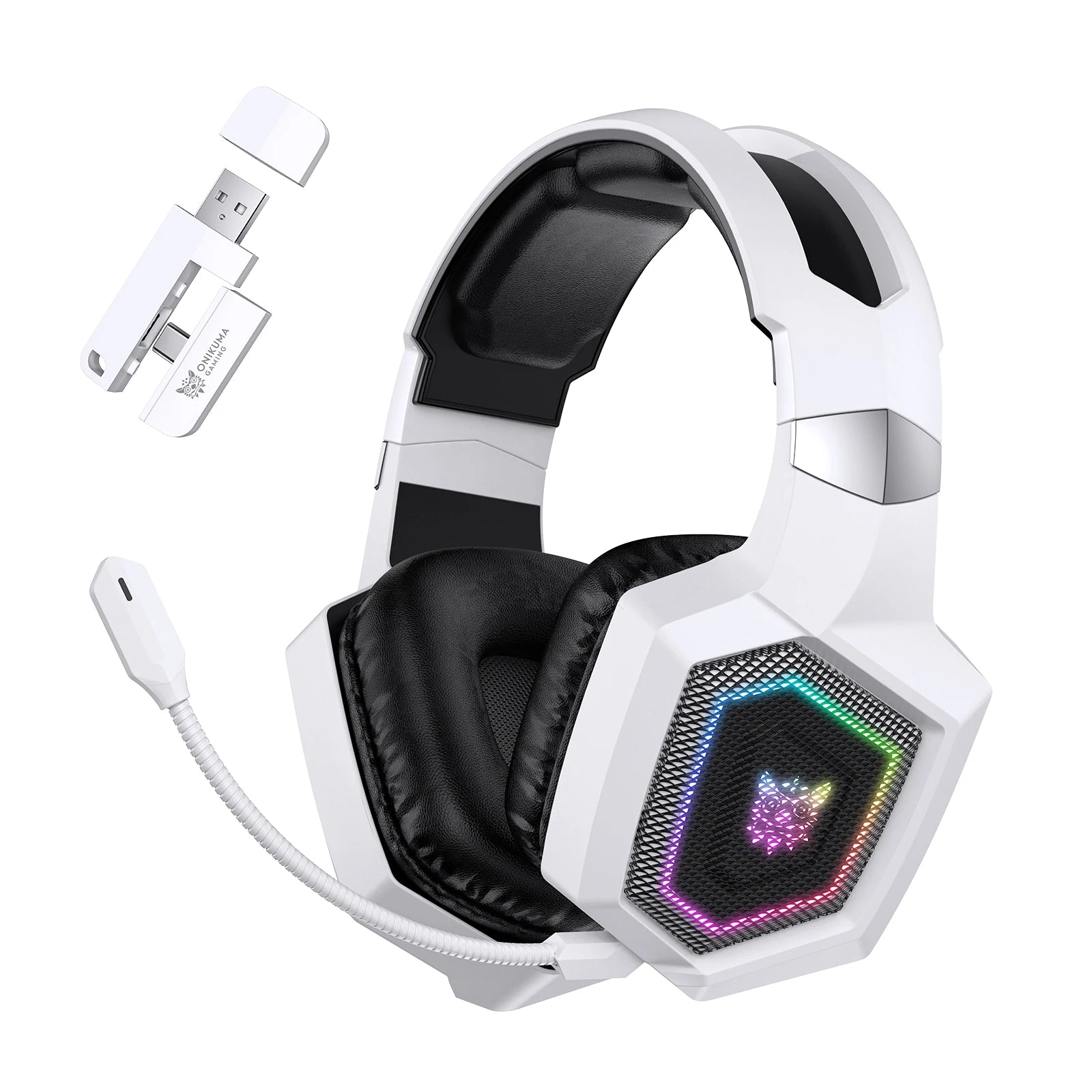 ONIKUMA 2.4GHz Wireless Gaming Headset – Noise-Canceling Mic, RGB Light, for PS5/PS4/PC/Mac