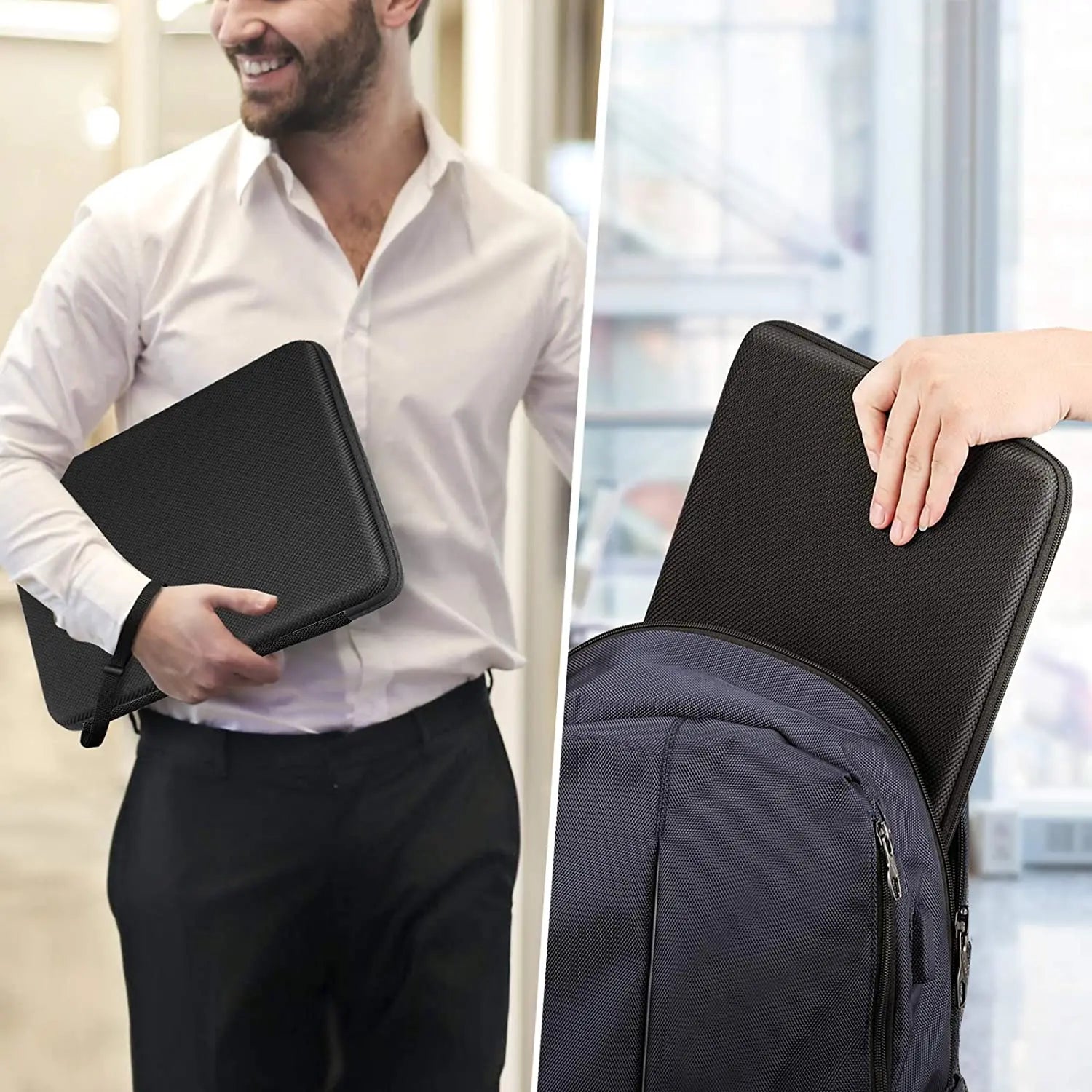 13-15.6 inch Laptop Sleeve Bag - Shockproof Waterproof EVA Protective Carrying Case with Straps