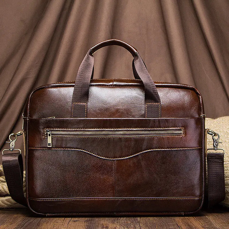 Genuine Leather Men's Briefcase - Portable Business Messenger Shoulder Bag for Laptop & Office Travel