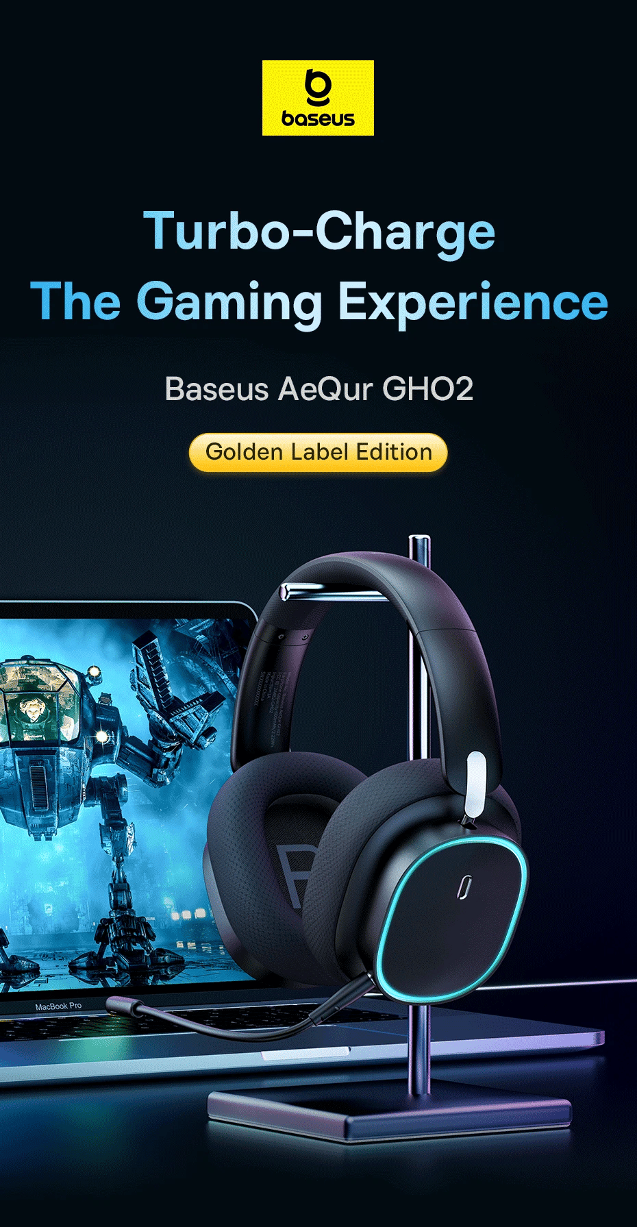 Baseus GH02 Wireless Gaming Headset – Bluetooth 5.3, 2.4G/Wired, RGB, 40mm Drivers