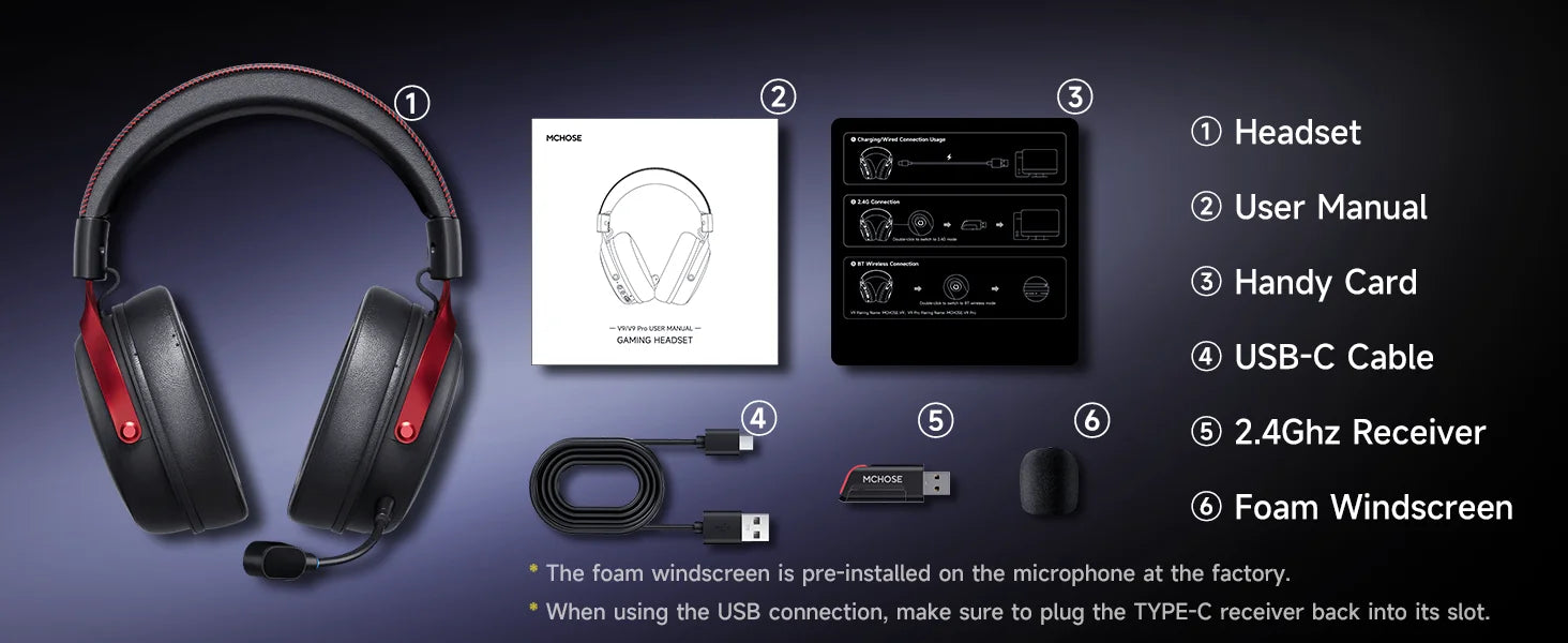 MCHOSE V9 Pro Wireless Gaming Headset – 7.1 Surround Sound, Noise-Canceling Mic, Low Latency