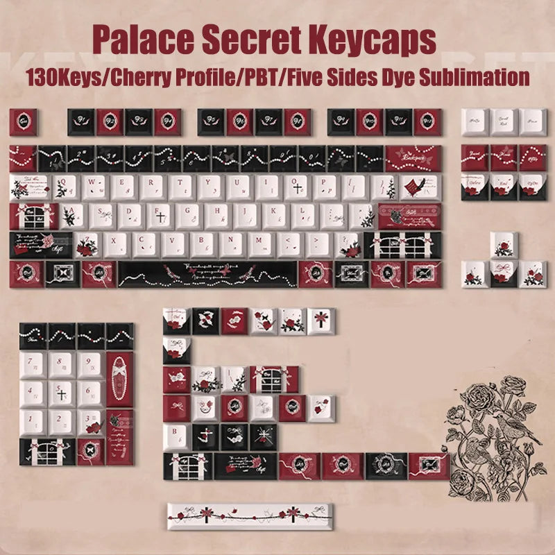 130 Keys Palace Secret Anime Keycaps – Dye-Sublimation PBT, Cherry Profile, Custom Keycaps for MX Switches Gaming Keyboard