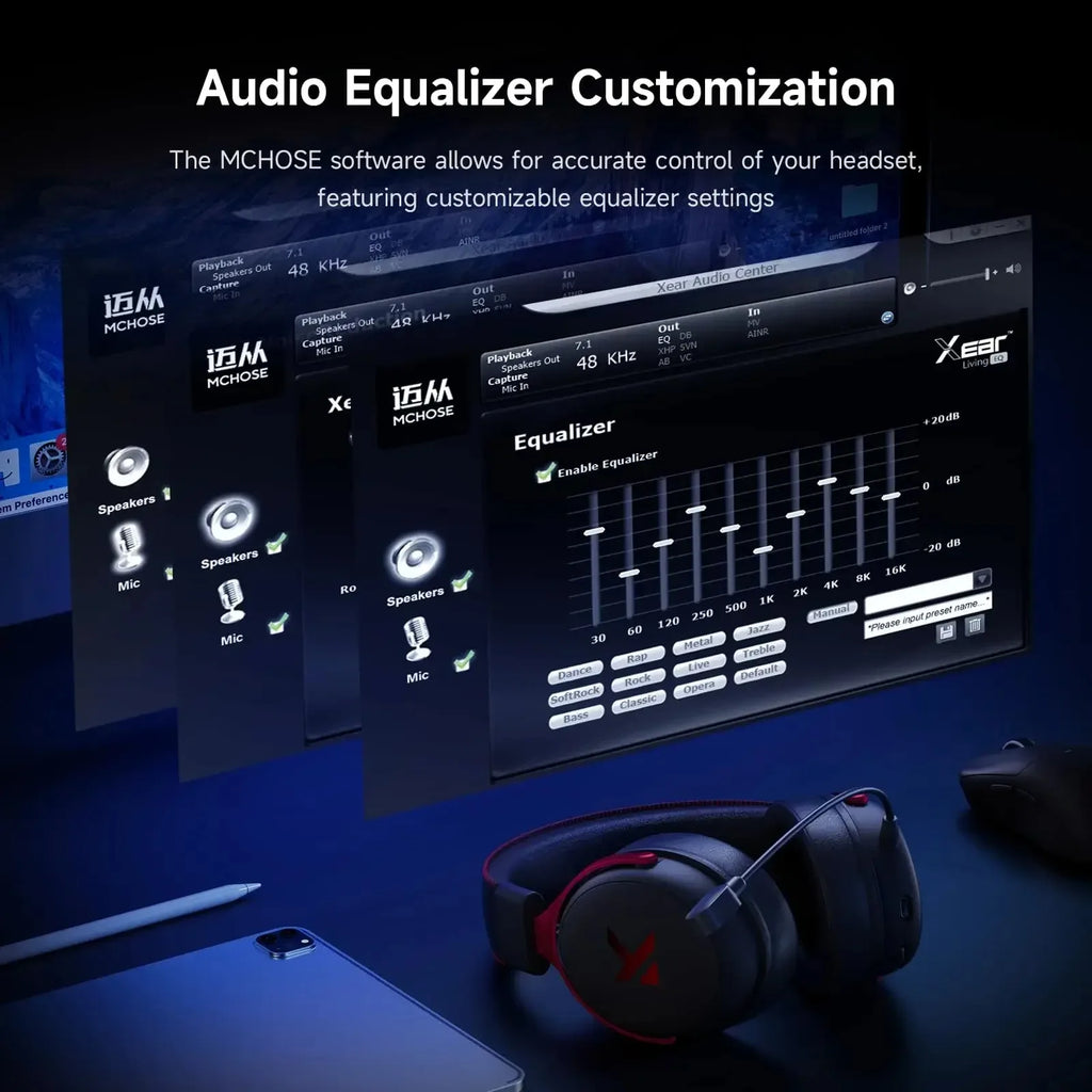 MCHOSE V9 Pro Wireless Gaming Headset – 7.1 Surround Sound, Noise-Canceling Mic, Low Latency