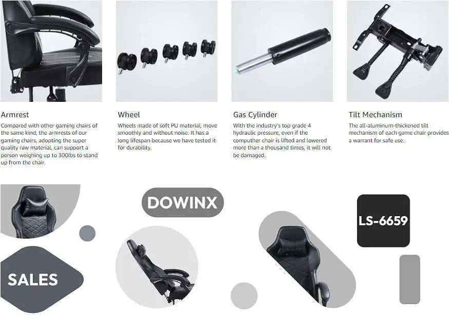 Dowinx Gaming Chair with Pocket Spring Cushion, Ergonomic Computer Chair High Back, Reclining Game Chair Pu Leather 350LBS