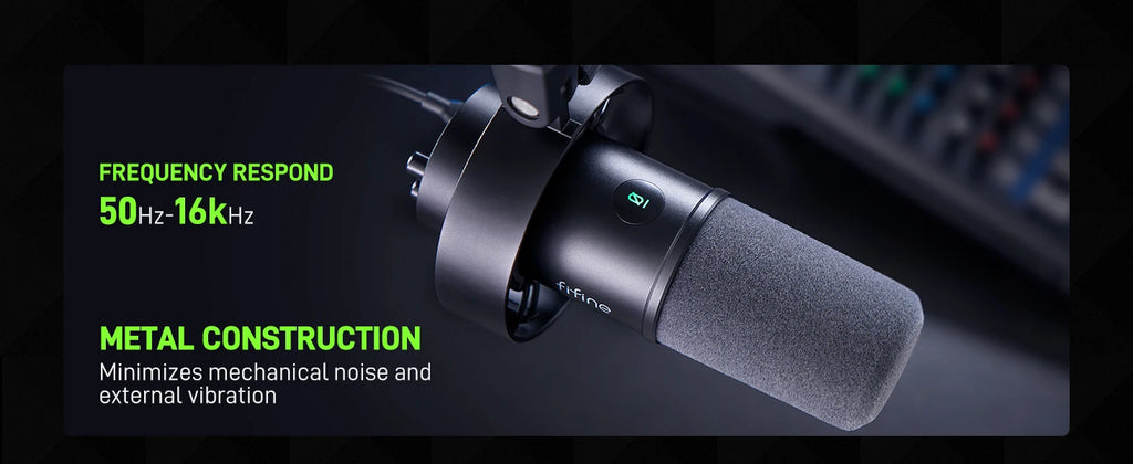 FIFINE USB/XLR Dynamic Microphone with Shock Mount,Touch-mute,Headphone Jack&Volume Control,for PC or Sound Card Recording -K688
