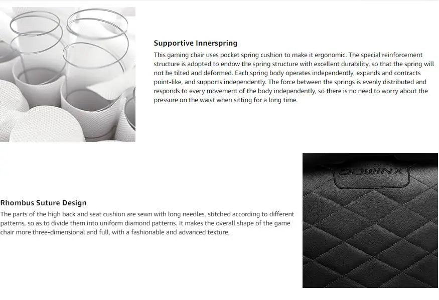 Dowinx Gaming Chair with Pocket Spring Cushion, Ergonomic Computer Chair High Back, Reclining Game Chair Pu Leather 350LBS