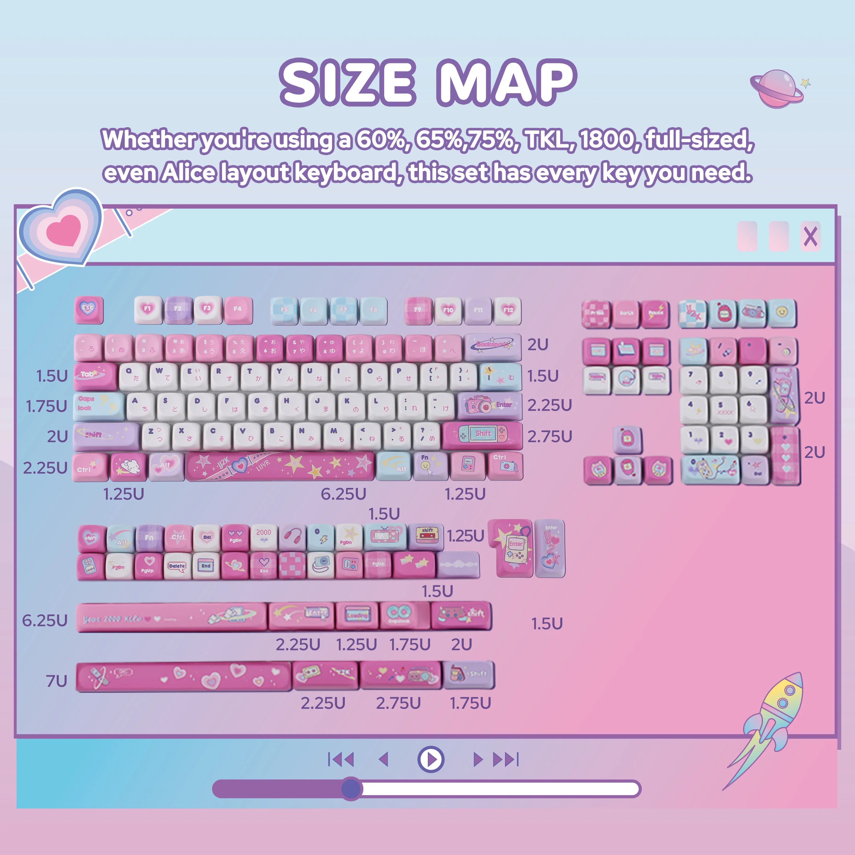 KiiBOOM × Elyxirine Digital Dreams (Pastel Y2K) Keycap Set – 144 Keys, MOA / Cherry Profile, for 60% / 65% / 75% / TKL / Full-Size Keyboards
