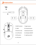 DAREU Dual-Mode Gaming Mouse – 2.4G Wireless & Wired, RGB, 930mAh Rechargeable Battery, Macro Programmable, for PC & Laptop