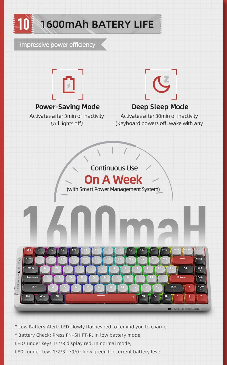 MACHENIKE AIR50 Low-Profile Mechanical Keyboard – 75% Layout, Hot-Swap, RGB Backlit, Tri-Mode, Productivity Keyboard for Laptop & PC