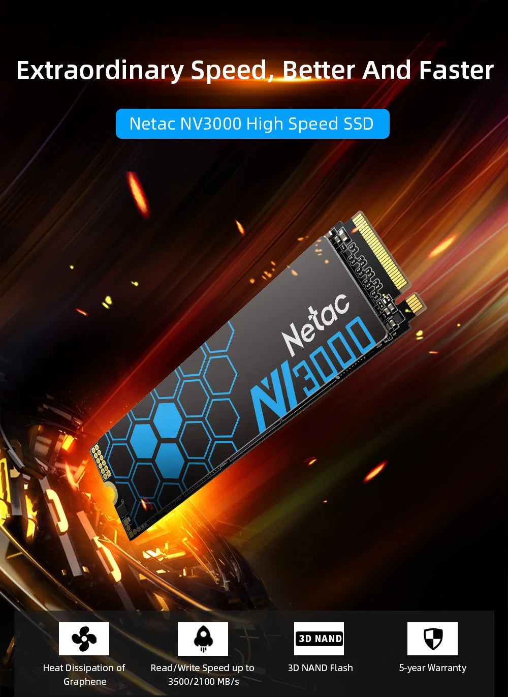 Netac NVMe SSD M2 1TB 2TB 500GB 250GB 3500MB/s SSD PCIe3.0 M.2 2280 SInternal Solid State Drives Disk NV3000 for Laptop Desktop