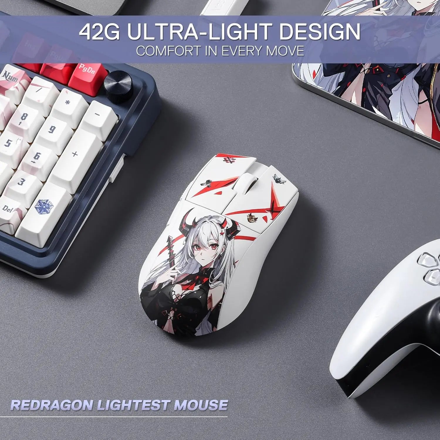 Redragon M916AK PRO Anime Edition Gaming Mouse – 3-Mode Wireless, 42g Ultra-Light, 26K DPI, Fully Programmable Buttons
