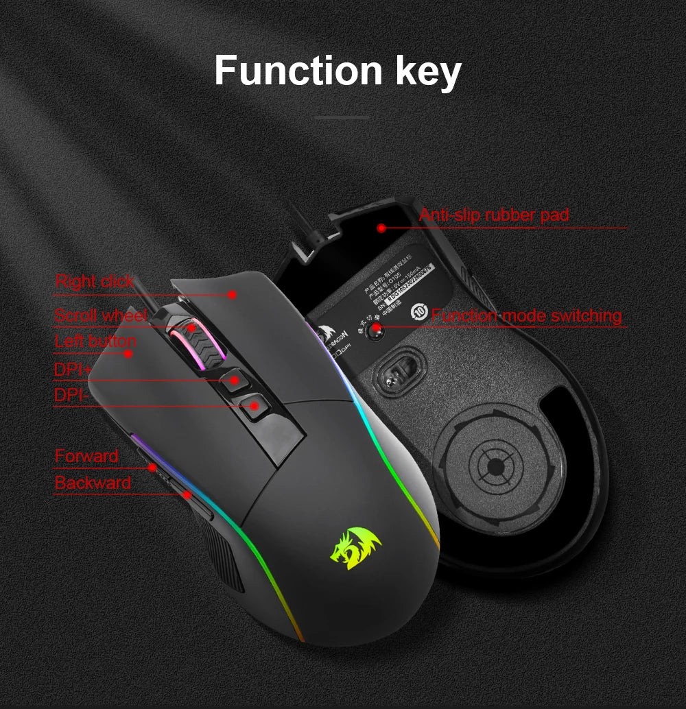 Redragon Lonewolf G105 RGB USB Wired Gaming Mouse – 8,000 DPI, 8 Programmable Buttons, Ergonomic Design for PC & Laptop Gamers