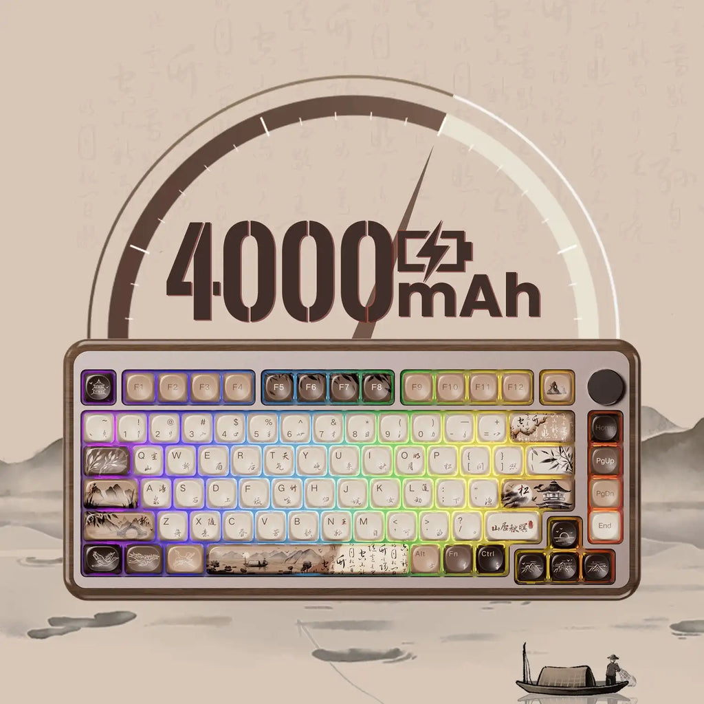 Akko MU02 Mountain Seclusion Mechanical Keyboard – 75%, Wooden Case, RGB, Hot-Swappable, BT 5.0 / 2.4G Wireless / Type-C Wired