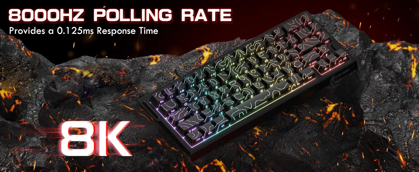 ATTACK SHARK X68 Pro HE Wireless Gaming Keyboard – 8K Polling, Rapid Trigger, Hot-Swap, RGB Backlit, Magnetic Mechanical Switches